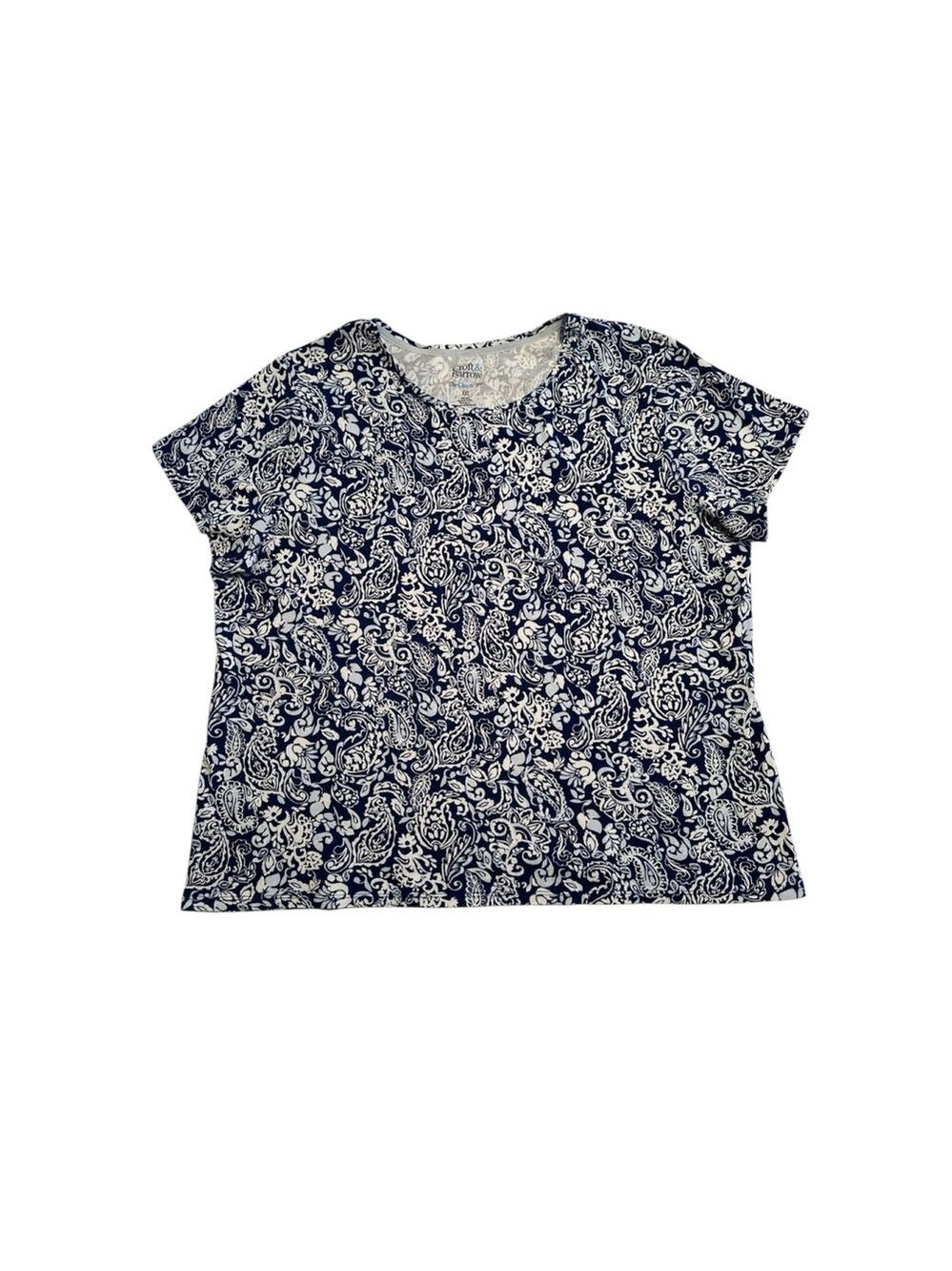 Croft & Barrow Cotton Classic Tee Shirt Womens XXL T-Shirt Blue & White Flowers
